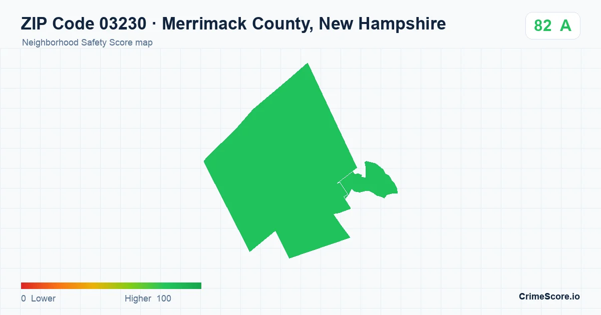 ZIP Code 03230 in Merrimack County, New Hampshire neighborhood Safety Score map