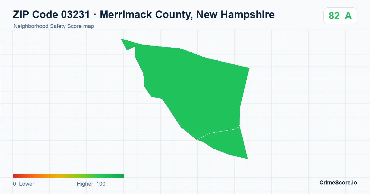 ZIP Code 03231 in Merrimack County, New Hampshire neighborhood Safety Score map