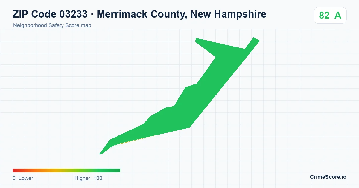 ZIP Code 03233 in Merrimack County, New Hampshire neighborhood Safety Score map