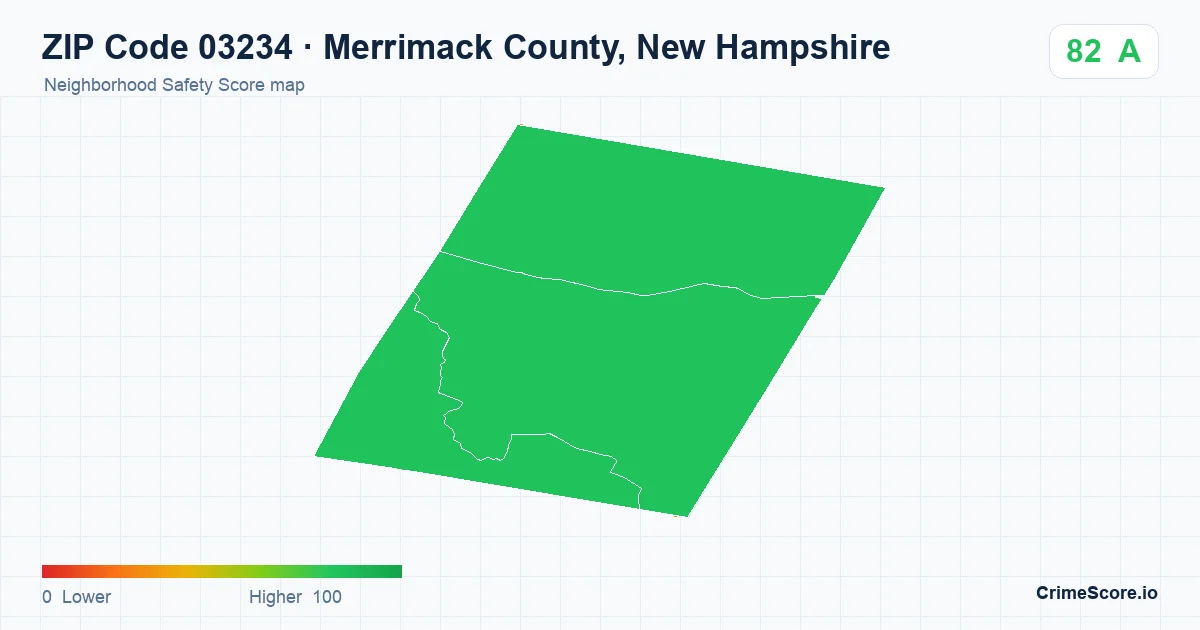 ZIP Code 03234 in Merrimack County, New Hampshire neighborhood Safety Score map