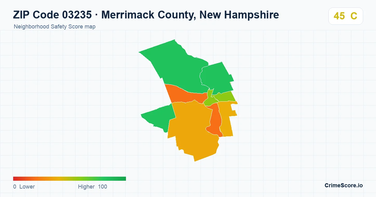 ZIP Code 03235 in Merrimack County, New Hampshire neighborhood Safety Score map