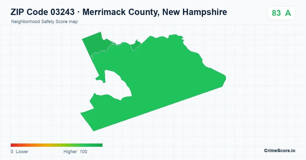 ZIP Code 03243 in Merrimack County, New Hampshire neighborhood Safety Score map
