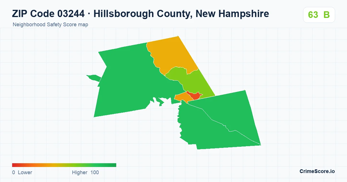 ZIP Code 03244 in Hillsborough County, New Hampshire neighborhood Safety Score map