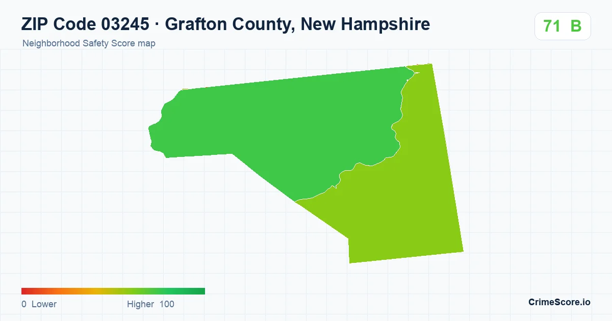 ZIP Code 03245 in Grafton County, New Hampshire neighborhood Safety Score map