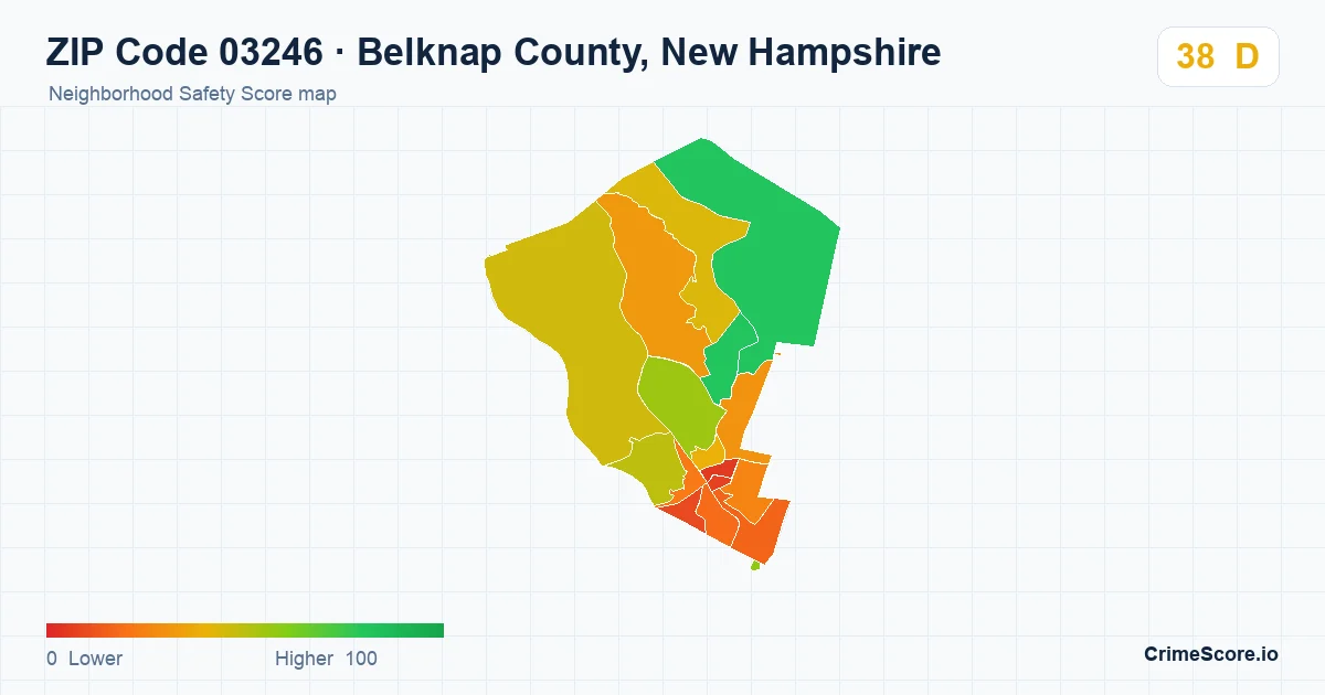 ZIP Code 03246 in Belknap County, New Hampshire neighborhood Safety Score map