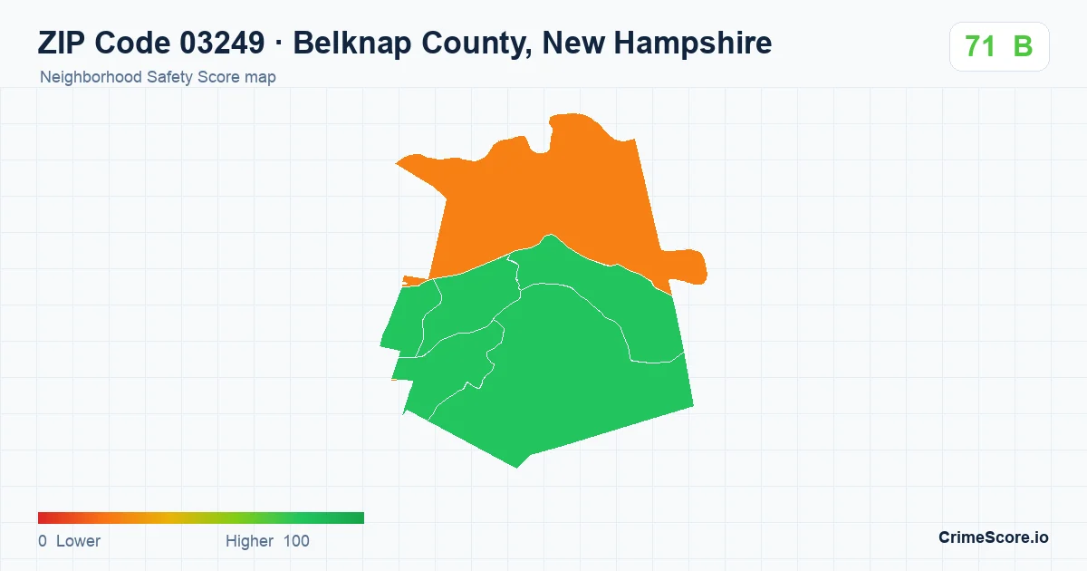 ZIP Code 03249 in Belknap County, New Hampshire neighborhood Safety Score map