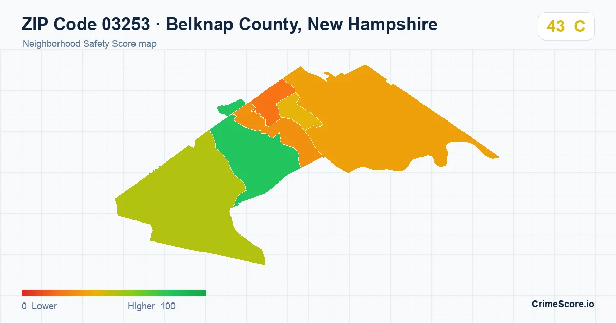 ZIP Code 03253 in Belknap County, New Hampshire neighborhood Safety Score map
