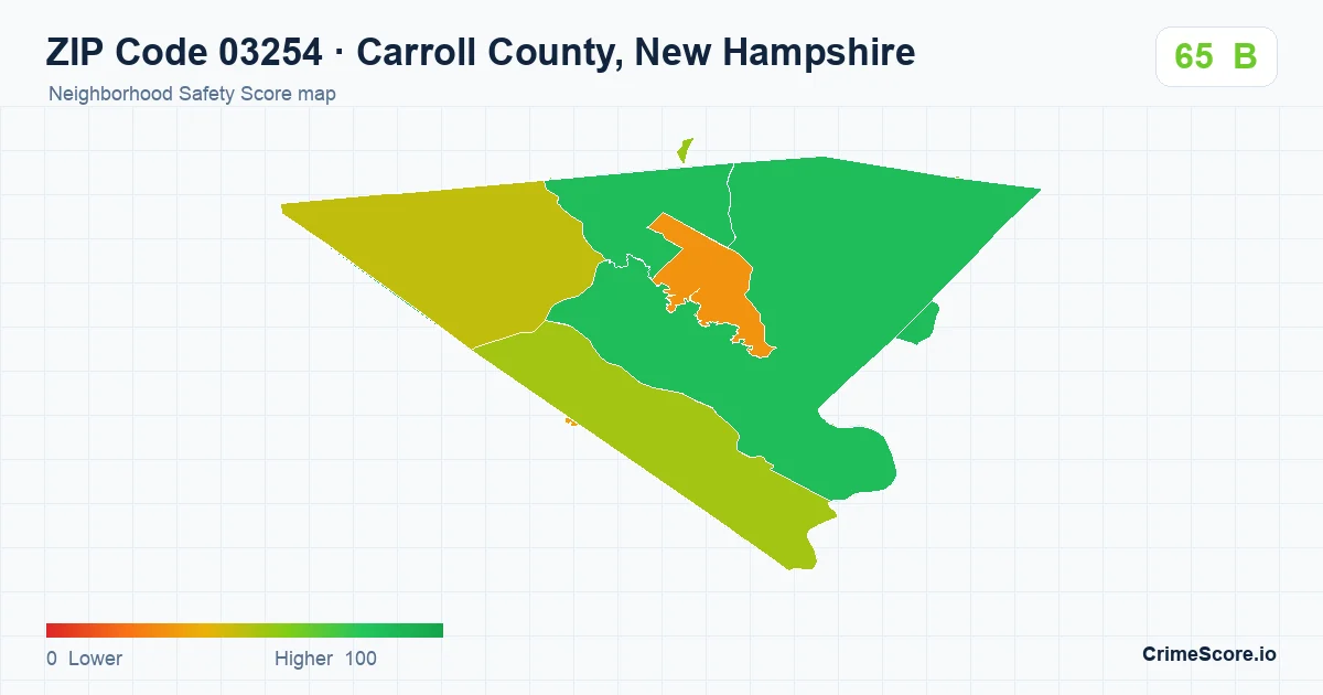 ZIP Code 03254 in Carroll County, New Hampshire neighborhood Safety Score map