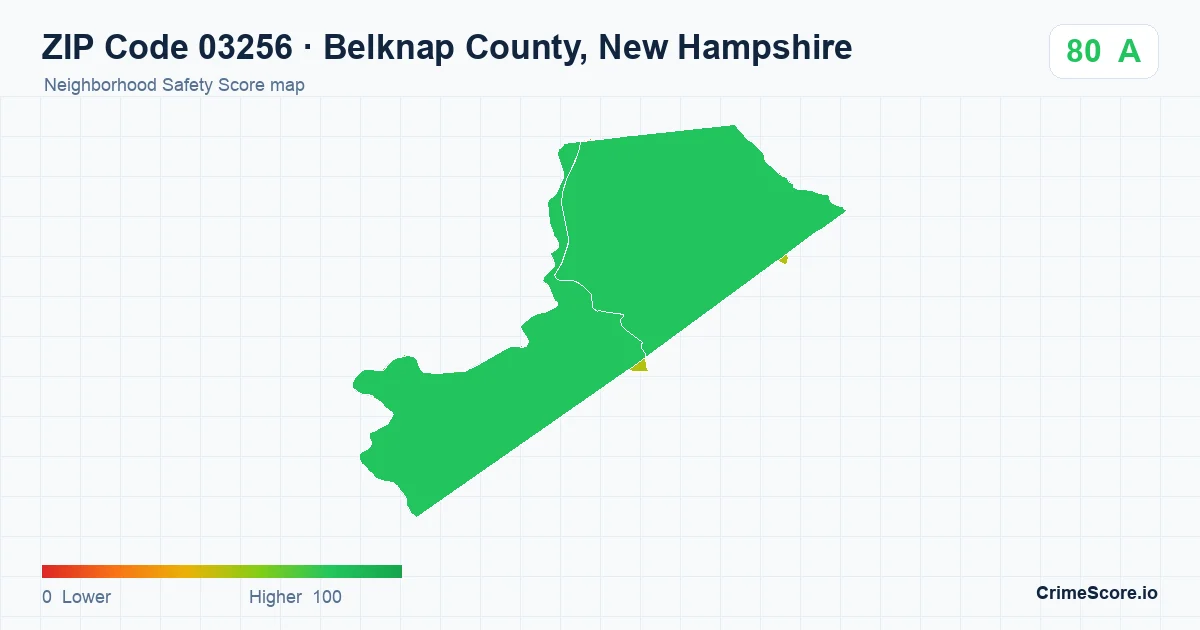 ZIP Code 03256 in Belknap County, New Hampshire neighborhood Safety Score map