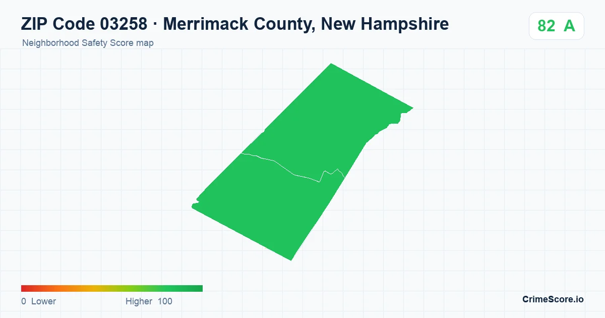 ZIP Code 03258 in Merrimack County, New Hampshire neighborhood Safety Score map