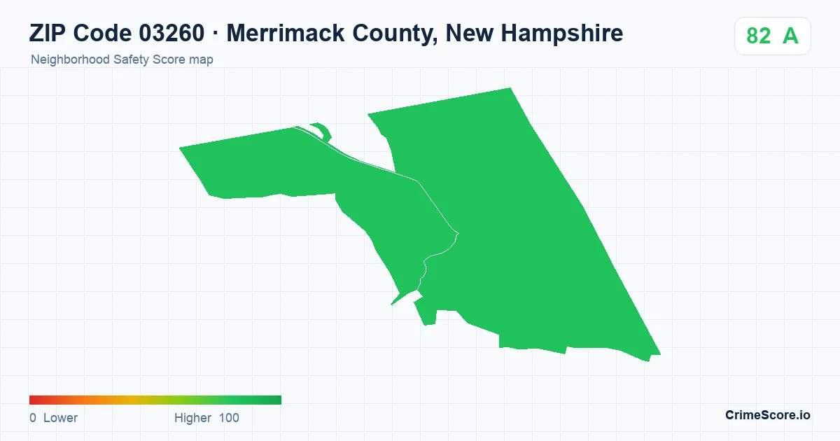 ZIP Code 03260 in Merrimack County, New Hampshire neighborhood Safety Score map
