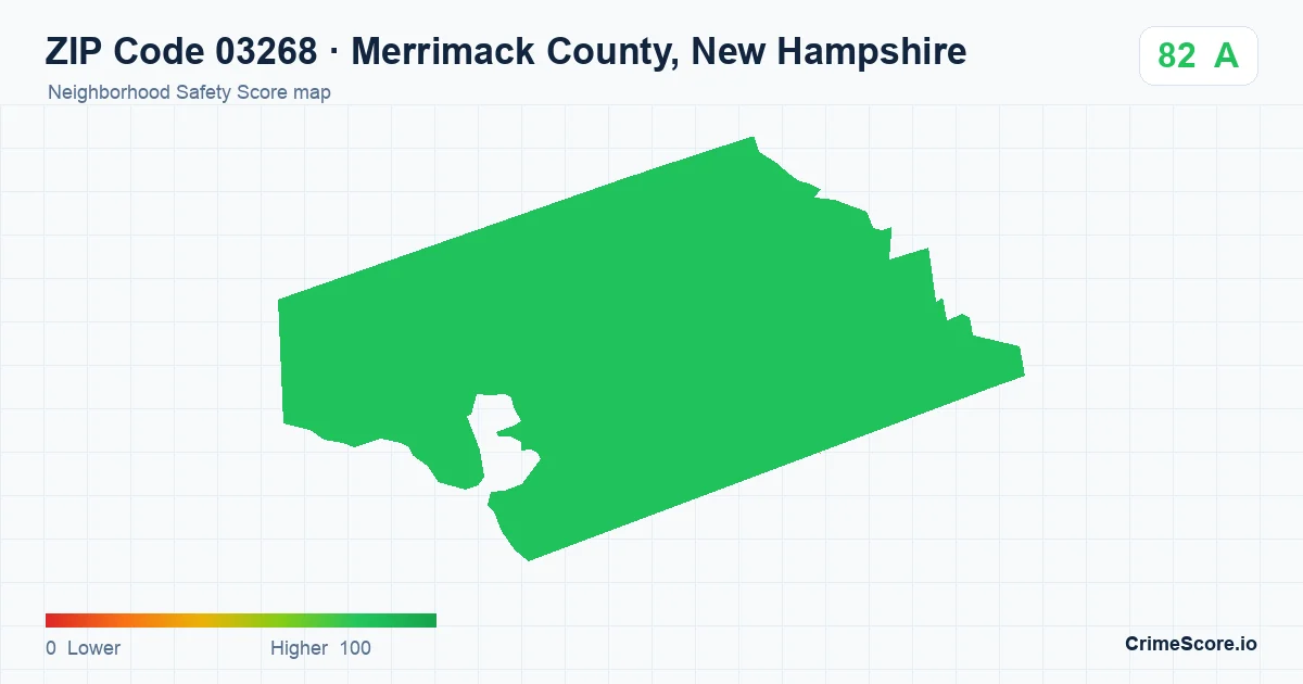 ZIP Code 03268 in Merrimack County, New Hampshire neighborhood Safety Score map