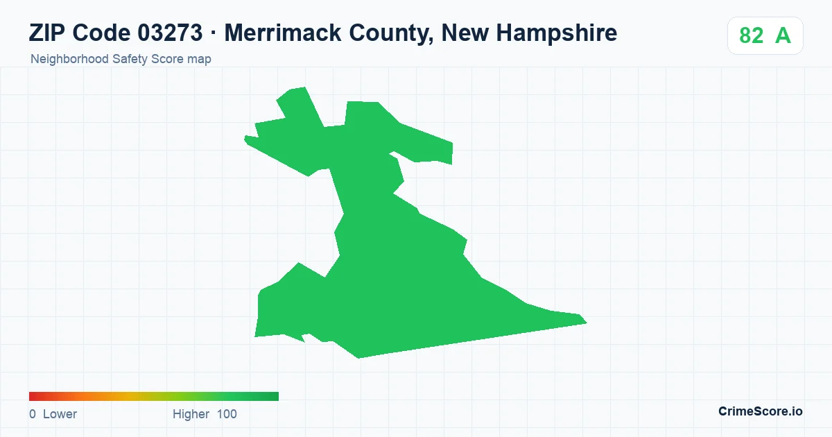 ZIP Code 03273 in Merrimack County, New Hampshire neighborhood Safety Score map