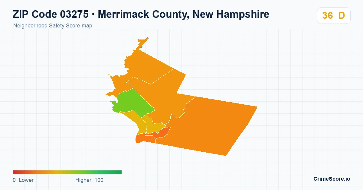 ZIP Code 03275 in Merrimack County, New Hampshire neighborhood Safety Score map