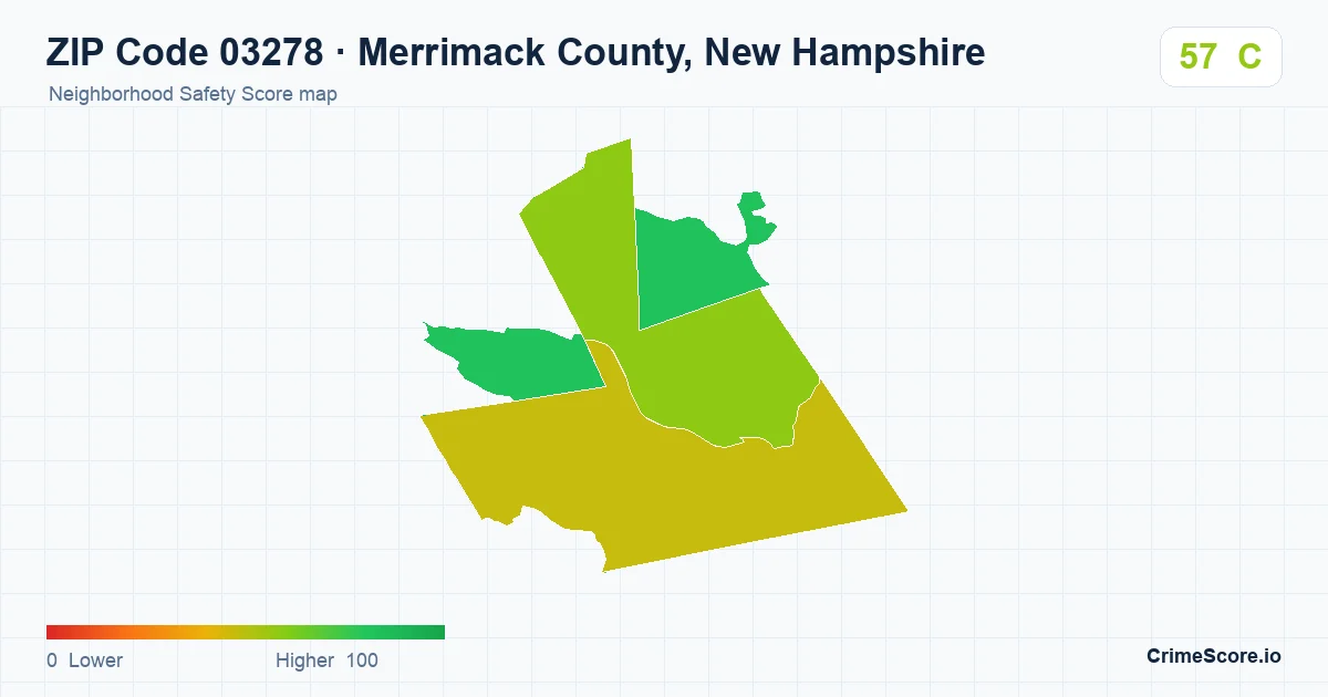ZIP Code 03278 in Merrimack County, New Hampshire neighborhood Safety Score map