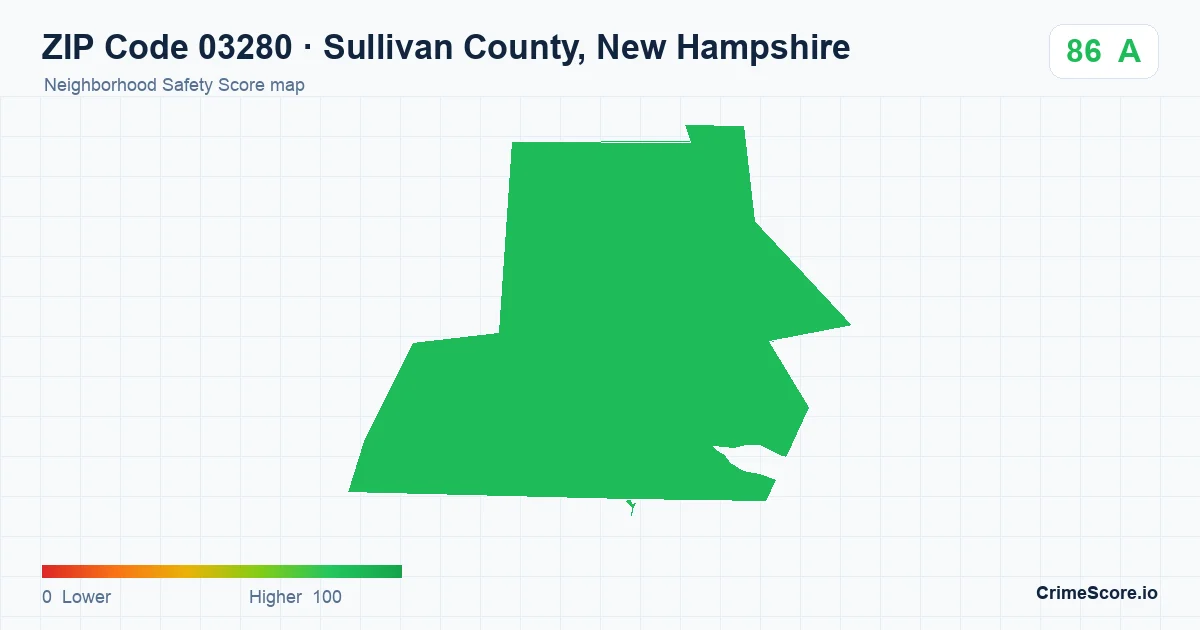 ZIP Code 03280 in Sullivan County, New Hampshire neighborhood Safety Score map