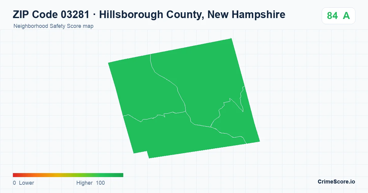 ZIP Code 03281 in Hillsborough County, New Hampshire neighborhood Safety Score map