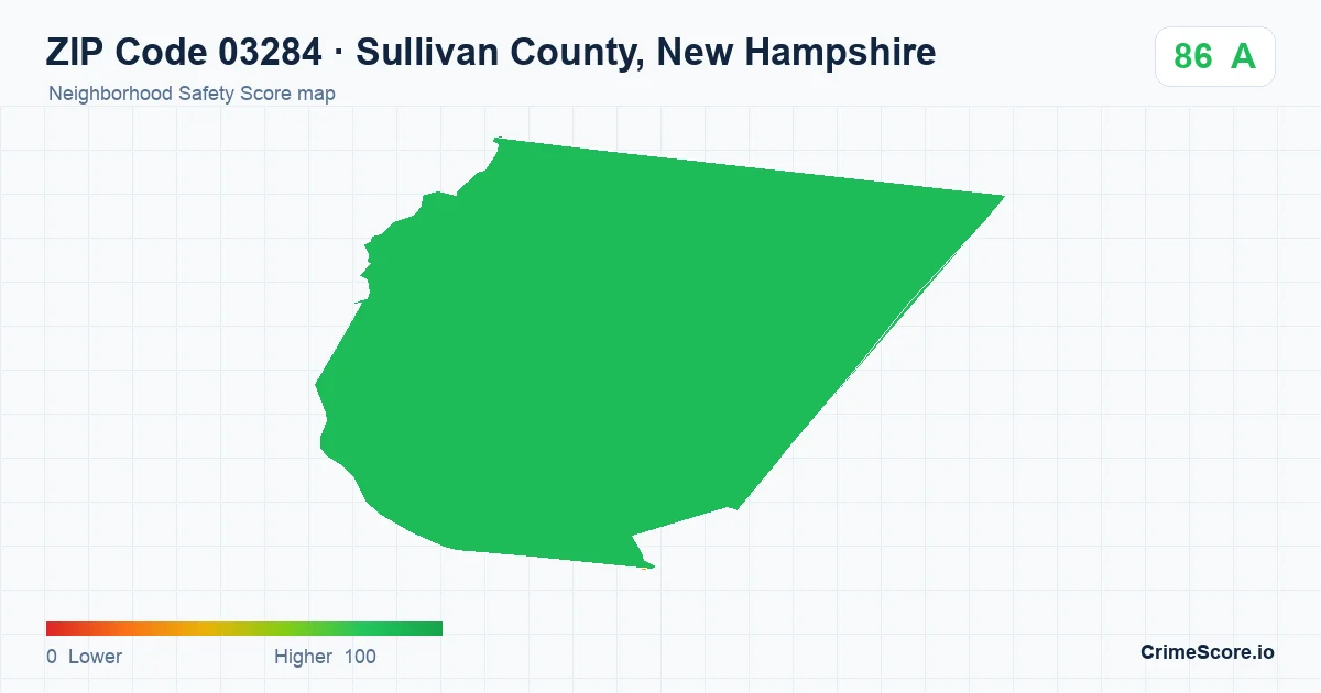 ZIP Code 03284 in Sullivan County, New Hampshire neighborhood Safety Score map