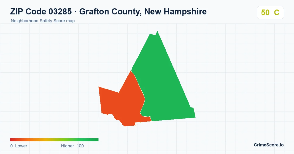 ZIP Code 03285 in Grafton County, New Hampshire neighborhood Safety Score map