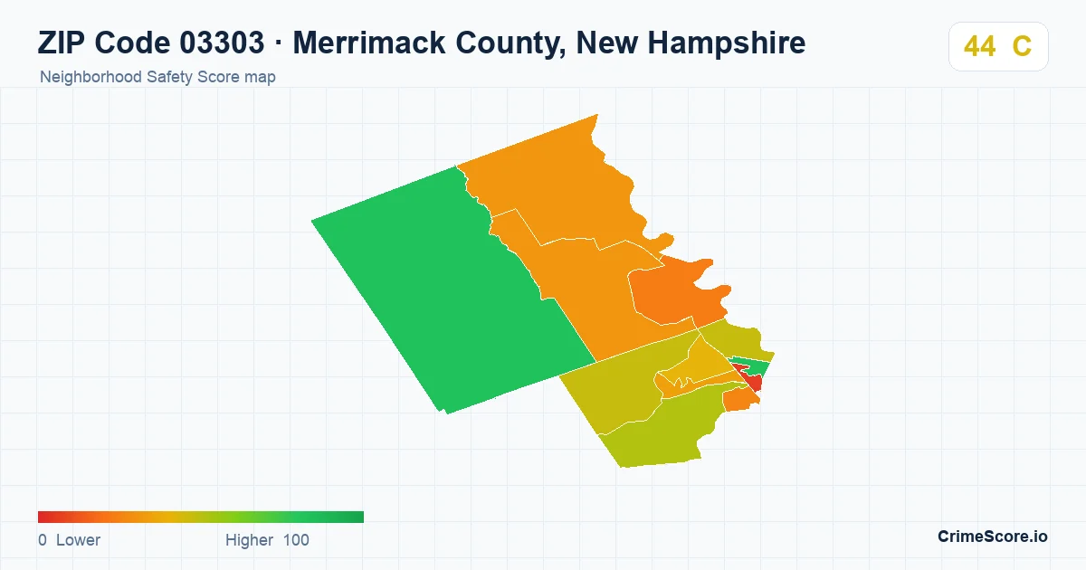 ZIP Code 03303 in Merrimack County, New Hampshire neighborhood Safety Score map