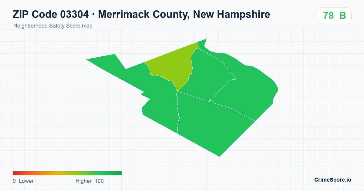ZIP Code 03304 in Merrimack County, New Hampshire neighborhood Safety Score map