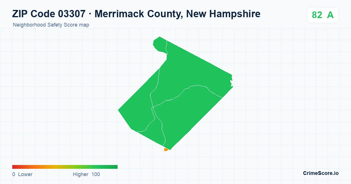 ZIP Code 03307 in Merrimack County, New Hampshire neighborhood Safety Score map