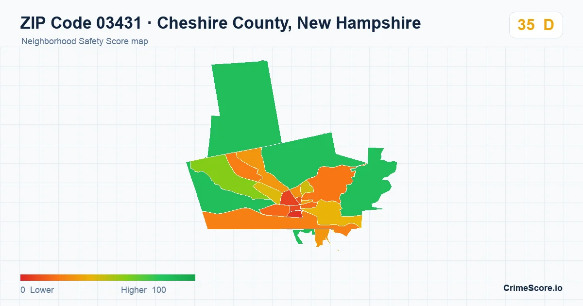 ZIP Code 03431 in Cheshire County, New Hampshire neighborhood Safety Score map