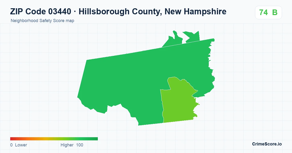 ZIP Code 03440 in Hillsborough County, New Hampshire neighborhood Safety Score map