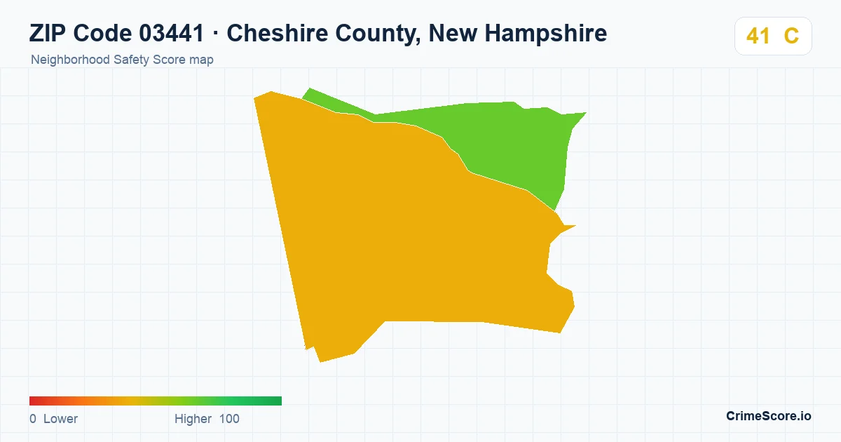 ZIP Code 03441 in Cheshire County, New Hampshire neighborhood Safety Score map