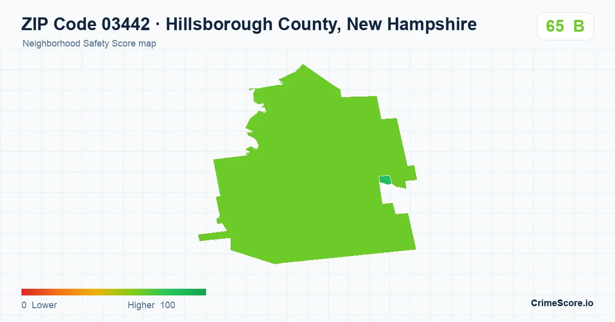 ZIP Code 03442 in Hillsborough County, New Hampshire neighborhood Safety Score map