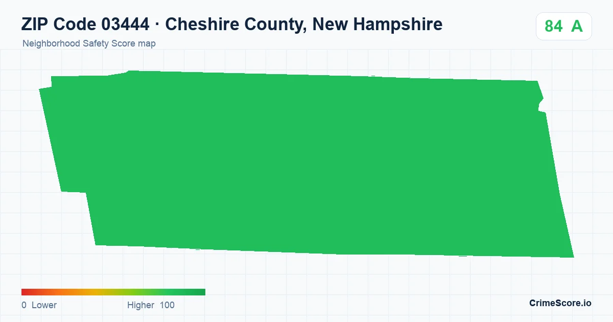 ZIP Code 03444 in Cheshire County, New Hampshire neighborhood Safety Score map