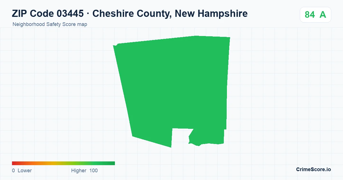ZIP Code 03445 in Cheshire County, New Hampshire neighborhood Safety Score map