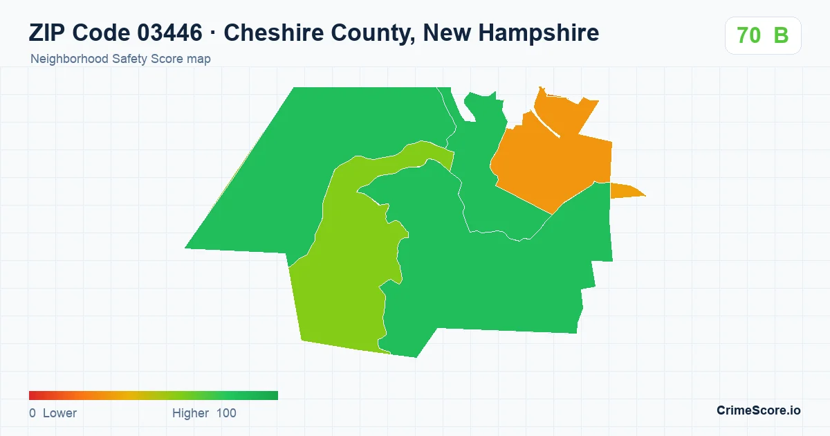 ZIP Code 03446 in Cheshire County, New Hampshire neighborhood Safety Score map