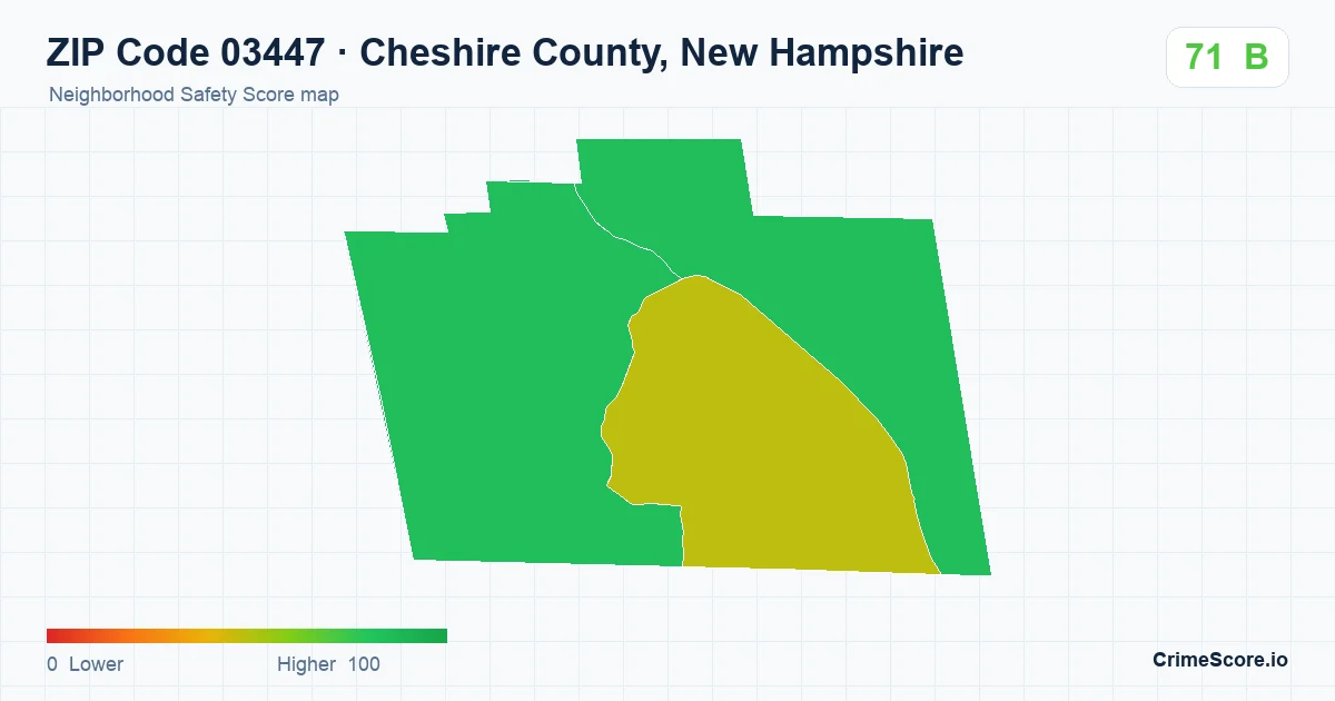 ZIP Code 03447 in Cheshire County, New Hampshire neighborhood Safety Score map