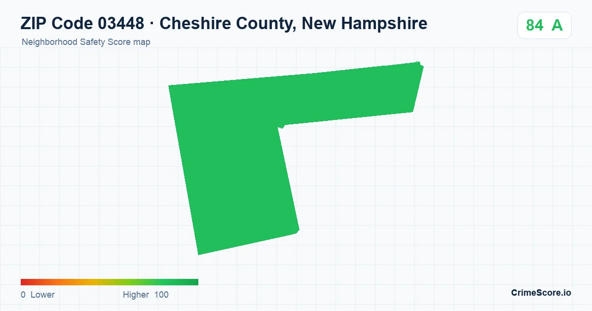 ZIP Code 03448 in Cheshire County, New Hampshire neighborhood Safety Score map