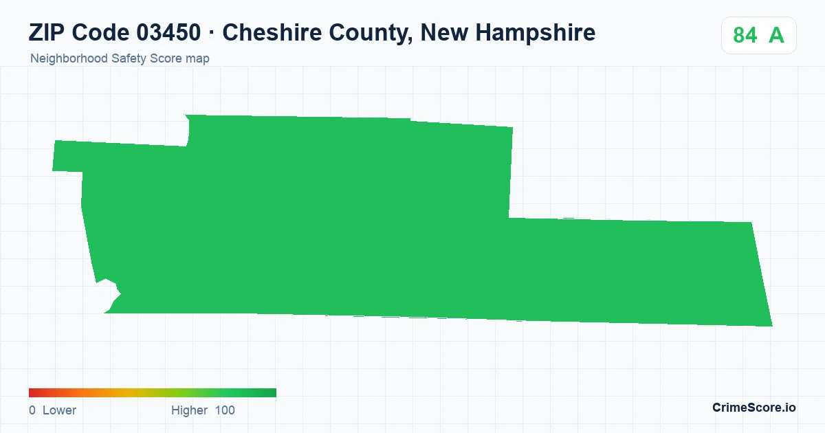 ZIP Code 03450 in Cheshire County, New Hampshire neighborhood Safety Score map