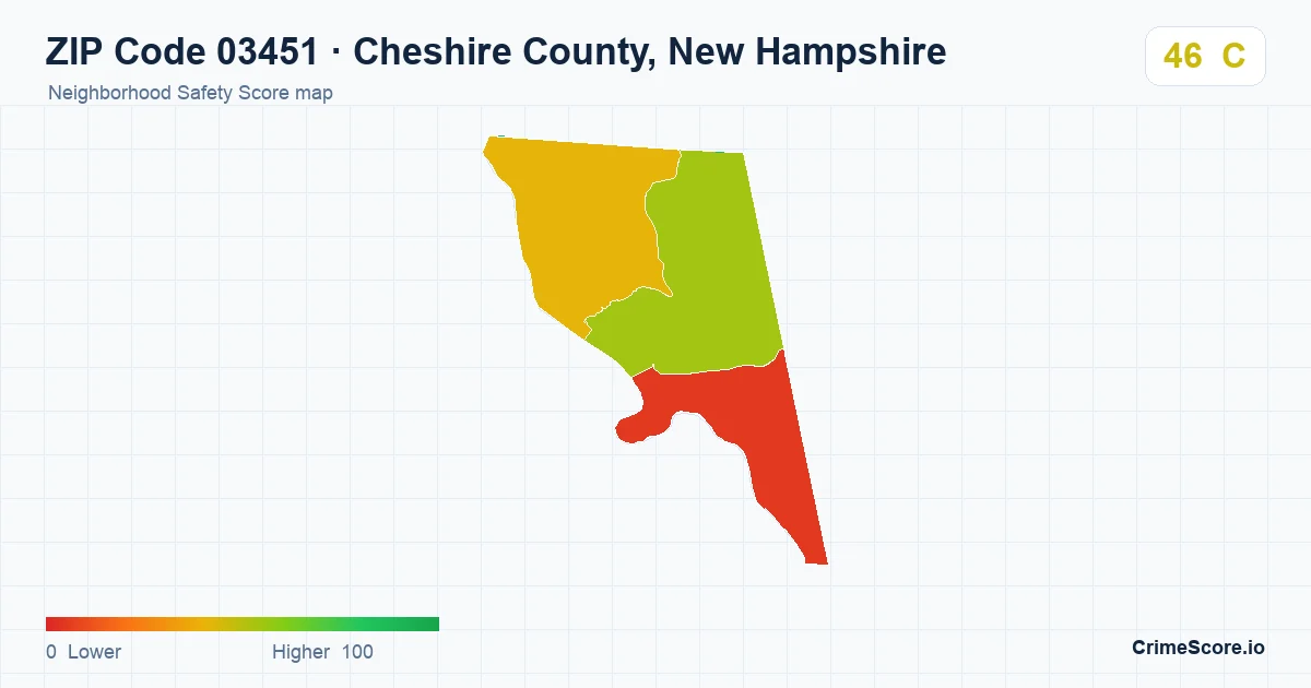 ZIP Code 03451 in Cheshire County, New Hampshire neighborhood Safety Score map