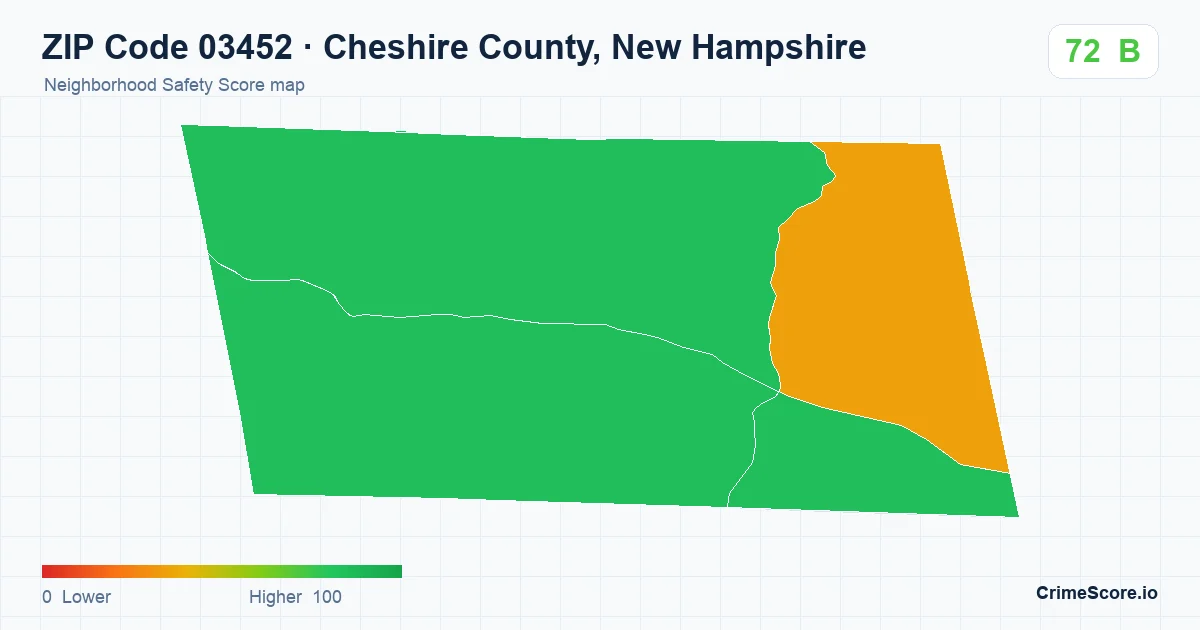 ZIP Code 03452 in Cheshire County, New Hampshire neighborhood Safety Score map