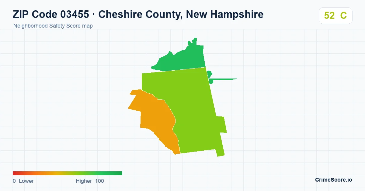 ZIP Code 03455 in Cheshire County, New Hampshire neighborhood Safety Score map