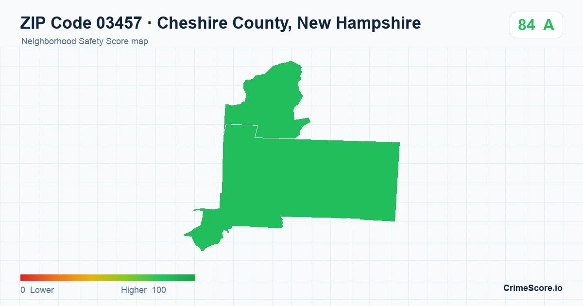 ZIP Code 03457 in Cheshire County, New Hampshire neighborhood Safety Score map