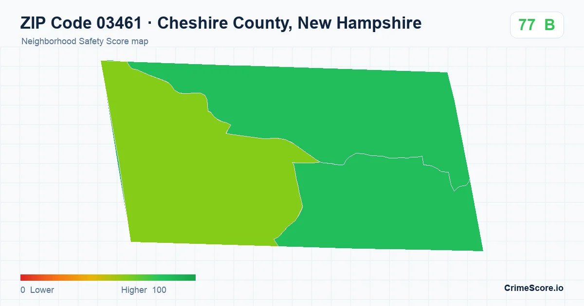 ZIP Code 03461 in Cheshire County, New Hampshire neighborhood Safety Score map