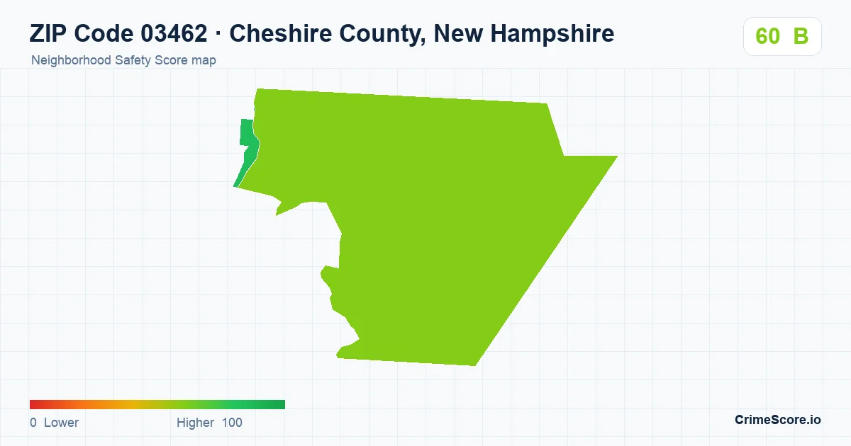 ZIP Code 03462 in Cheshire County, New Hampshire neighborhood Safety Score map