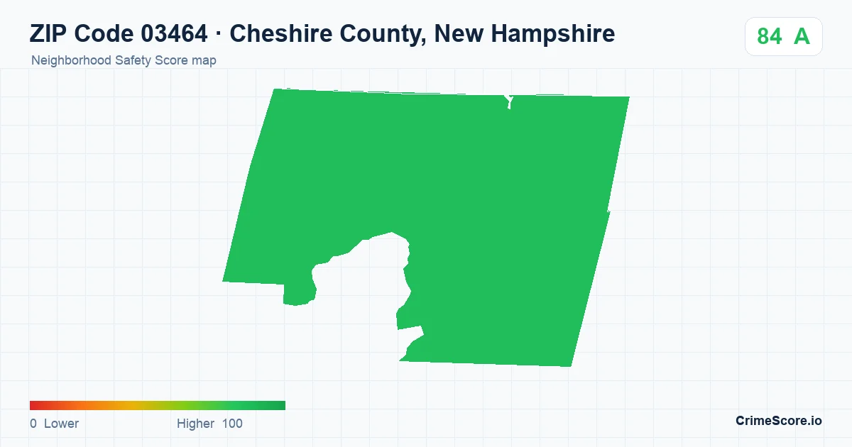 ZIP Code 03464 in Cheshire County, New Hampshire neighborhood Safety Score map