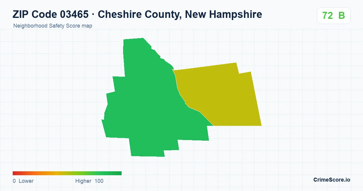 ZIP Code 03465 in Cheshire County, New Hampshire neighborhood Safety Score map