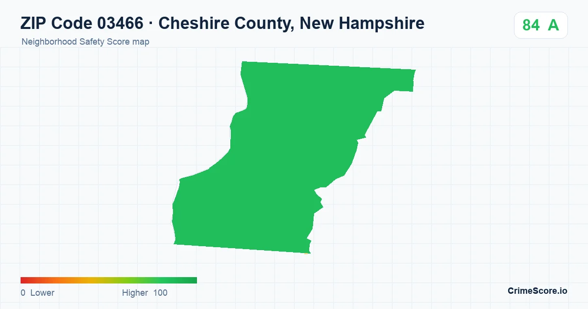 ZIP Code 03466 in Cheshire County, New Hampshire neighborhood Safety Score map