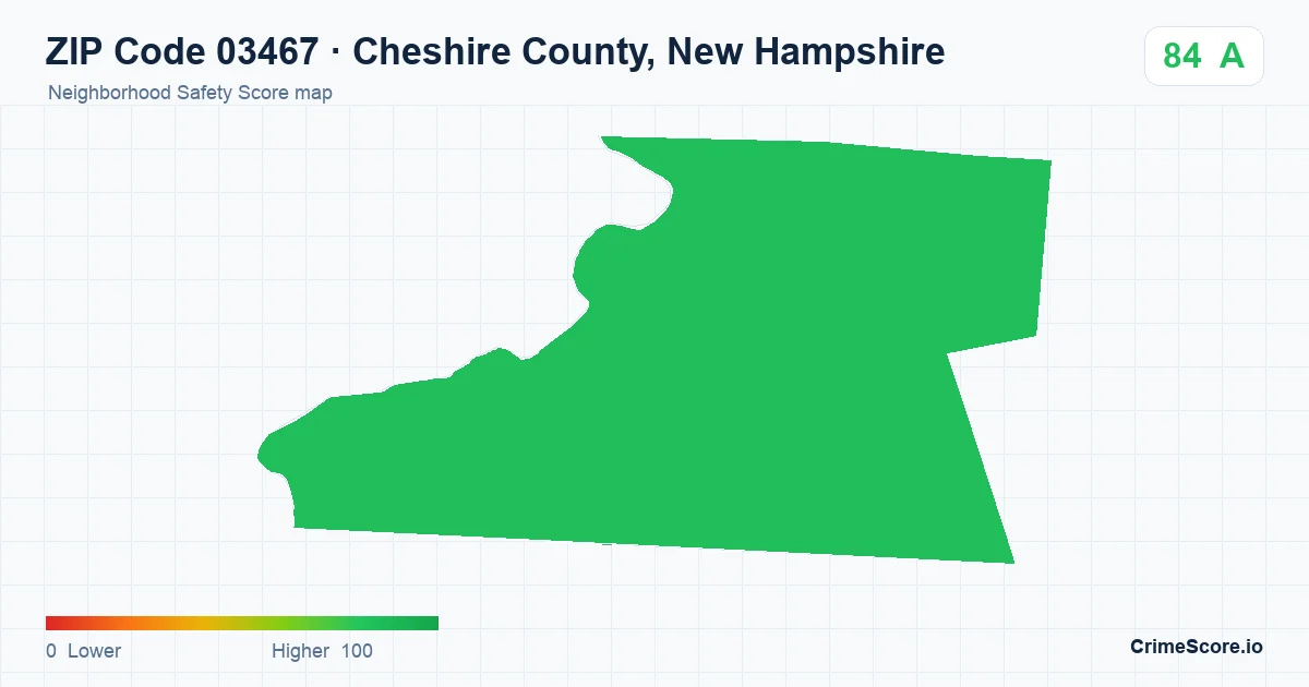 ZIP Code 03467 in Cheshire County, New Hampshire neighborhood Safety Score map
