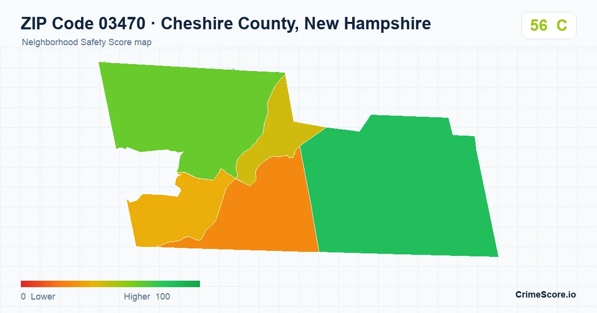 ZIP Code 03470 in Cheshire County, New Hampshire neighborhood Safety Score map