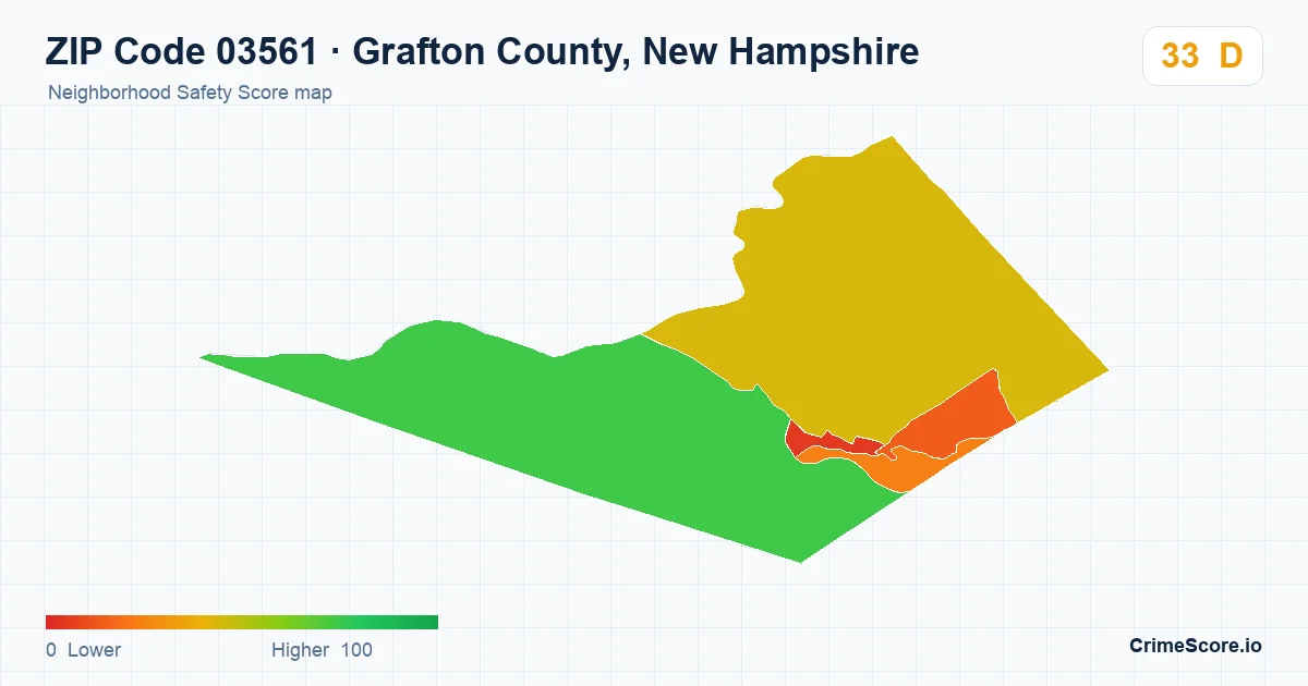 ZIP Code 03561 in Grafton County, New Hampshire neighborhood Safety Score map