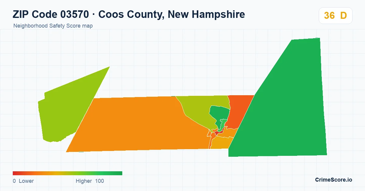 ZIP Code 03570 in Coos County, New Hampshire neighborhood Safety Score map