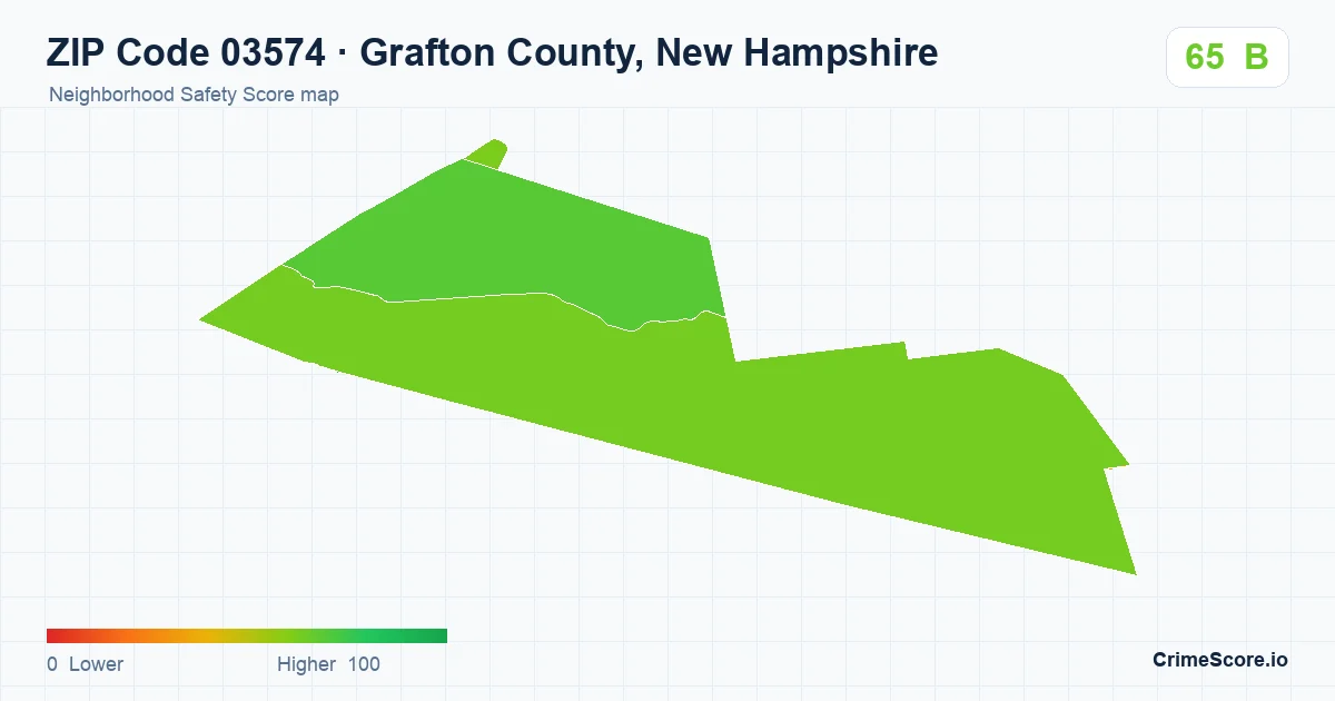 ZIP Code 03574 in Grafton County, New Hampshire neighborhood Safety Score map